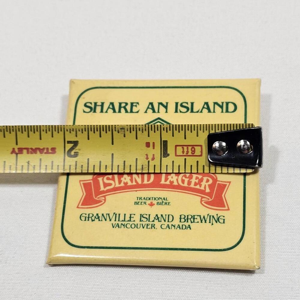 Vintage Share An Island Lager Beer Granville Brewing Vancouver Pinback Button - Picture 2 of 3